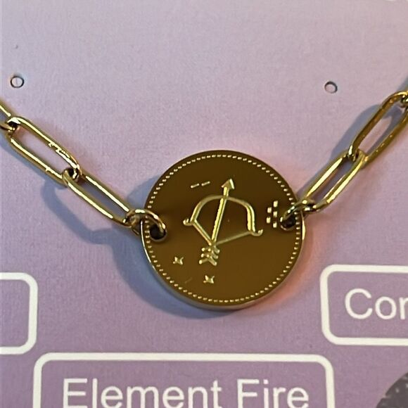 Crystal Zodiac sagittarius Engraved Bracelet in ION Plated YG Stainless Steel 7” - Picture 2 of 6